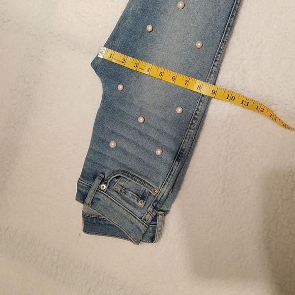 7 For All Mankind Edie Crop Stretch Straight-leg Jeans Pearl embellished /Sz 24 - Picture 13 of 16